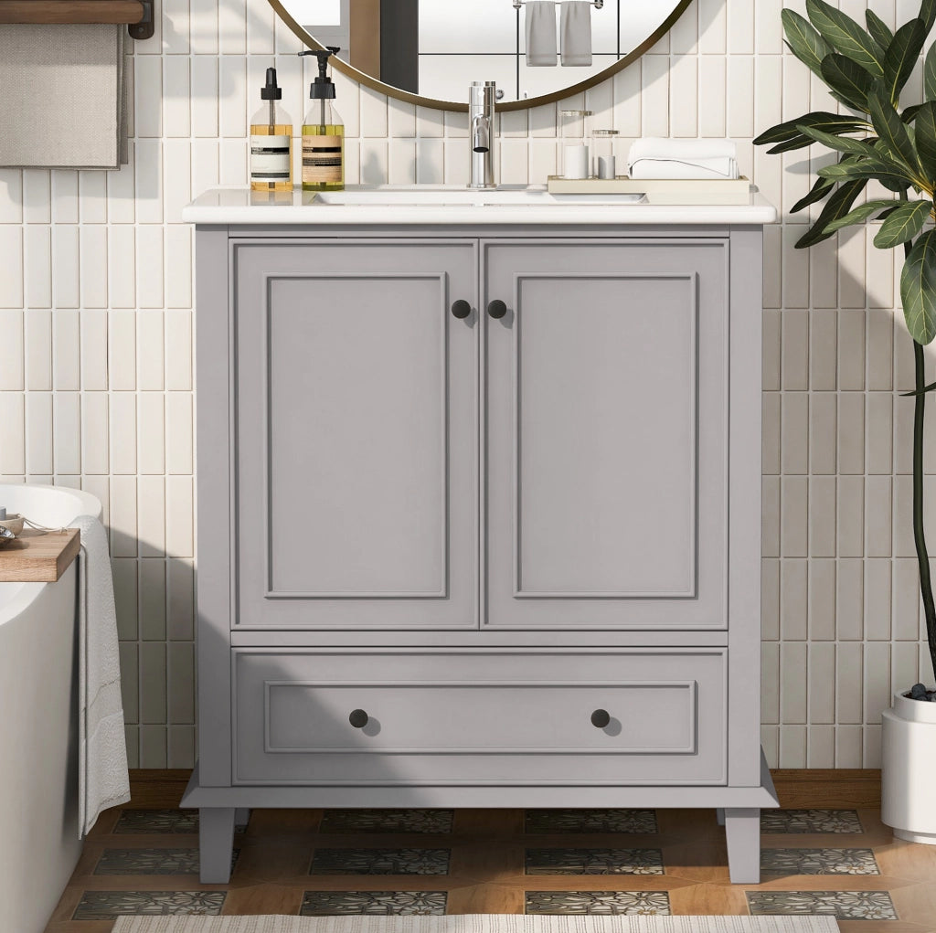 Mobile bagno freestanding grigio con lavabo in ceramica 76x46x87 cm
