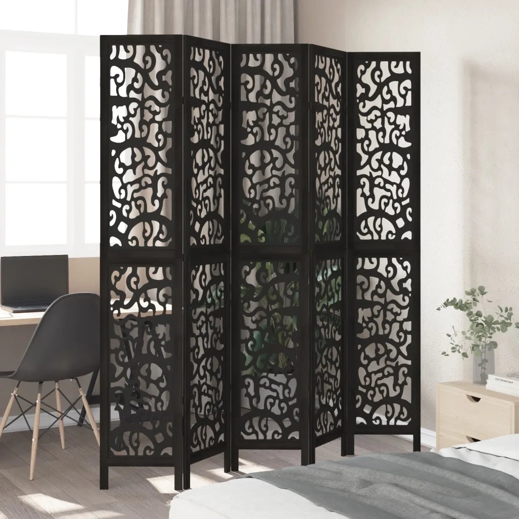 Divisorio Ambienti | Divider per stanze | Paravento 5 Pannelli Nero Legno Massello di Paulownia
