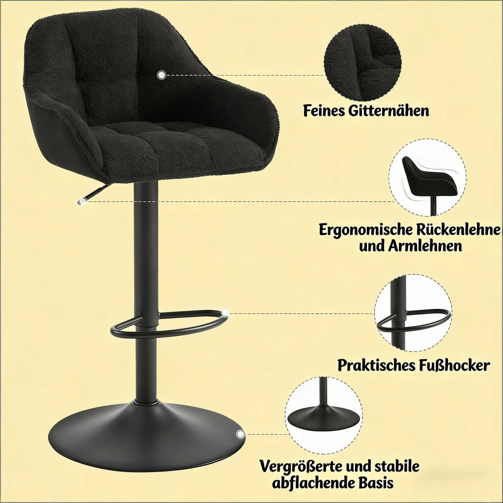 Set di 2 sgabelli da bar girevoli e regolabili in altezza, rivestimento Chenille e Corduroy, nero