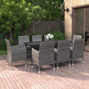 Set da Pranzo da Giardino e Cuscini 9 pz in Polyrattan e Vetro 3099696