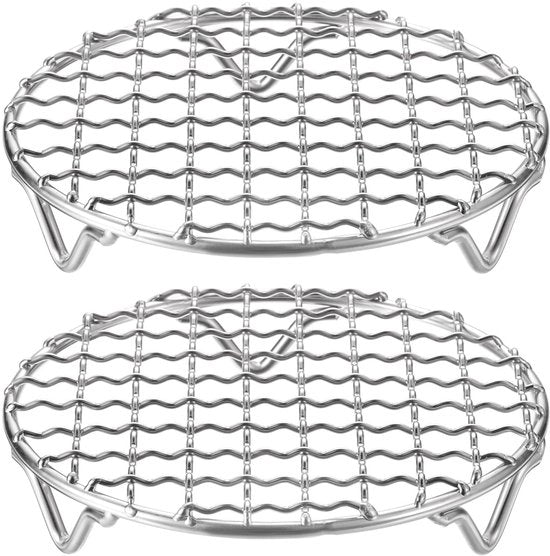 Set da 2 di griglia rotonda da 5 pollici, in acciaio inossidabile 304, rete griglia a maglie incrociate con gambe da 20 mm per cucinare, bollire, stufare e grigliare