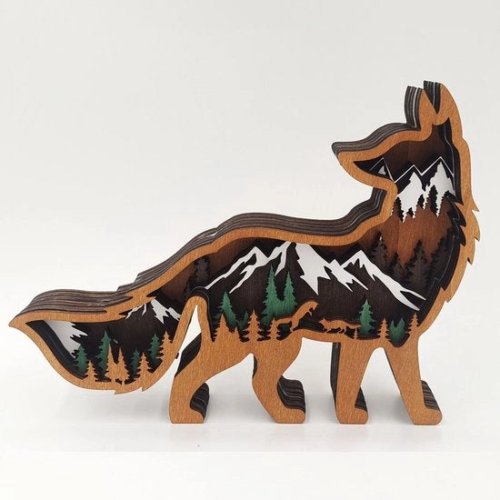 Decorazione 3D di animali in legno per la casa, scultura di bosso in legno sintetico, grava e crea un orologio di legno per la decorazione di casa, ufficio, desktop, festa di Natale e Capodanno. (Cane)