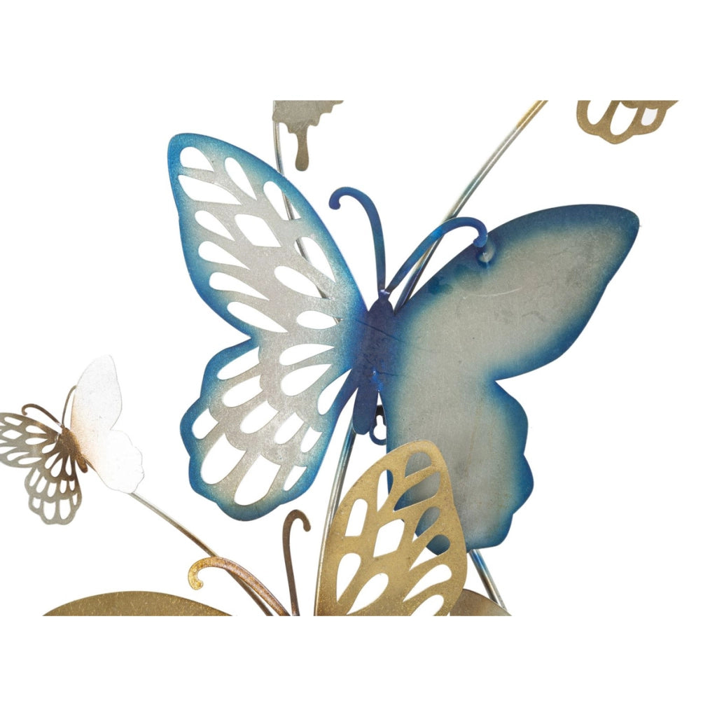 Pannello da muro Butterflies C a volo di farfalle in ferro oro e azzurro 59x111 cm