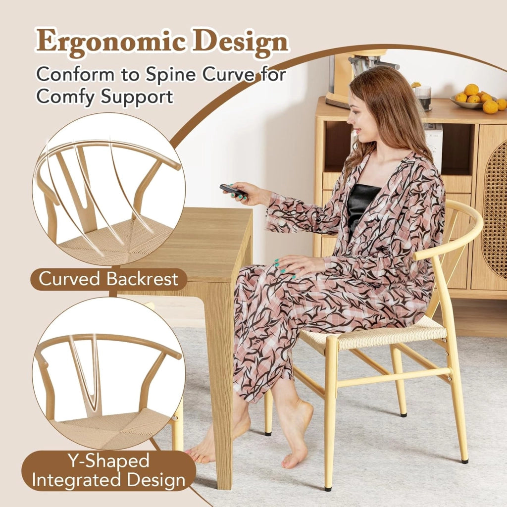 Set di 2 sedie da pranzo impilabili, da cucina, da soggiorno, con schienale e ampia seduta in rattan, portata 150 kg, con gambe in metallo, set di sedie 54 x 59 x 73 cm