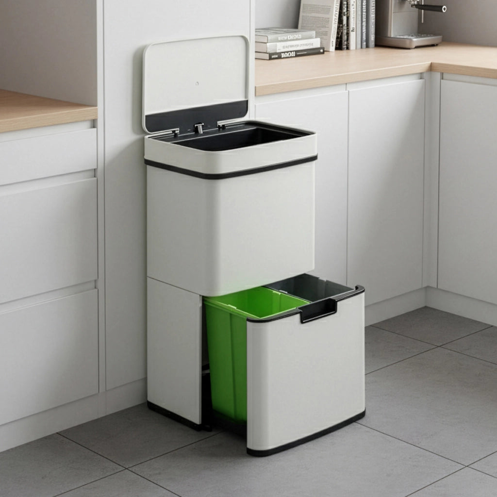 Pattumiera Automatica Venna con Sensore a 3 Scomparti Capacità 72 L - Beige [en.casa]