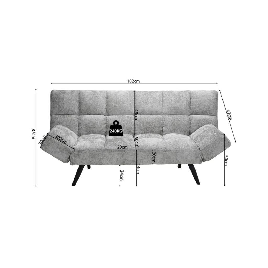 Divano letto SALVORA - Tessuto grigio - Materasso in schiuma integrato - Struttura in legno - Design compatto e pratico