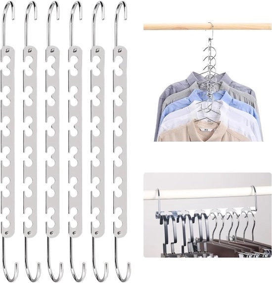 Set di 6 Applicazioni per Salvataggio di Spazio per Abiti - Applicazioni Metalliche Antiscivolo per Organizzazione di Abiti per Camicie, Pantaloni, Scatole e Gonne (26cm)