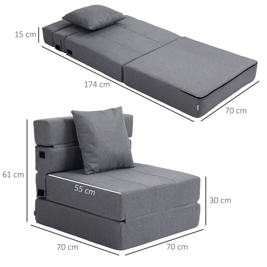 Fauteuil convertible pieghevole con funzione letto e cuscino, per soggiorno e ufficio, in schiuma grigio scuro