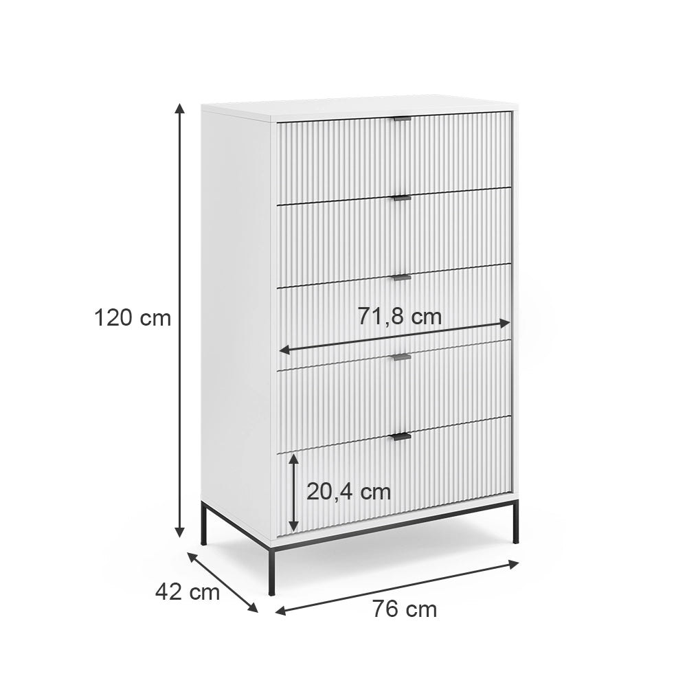 Vicco Cassettiera Bianco 42 x 120 cm con 5 cassetti
