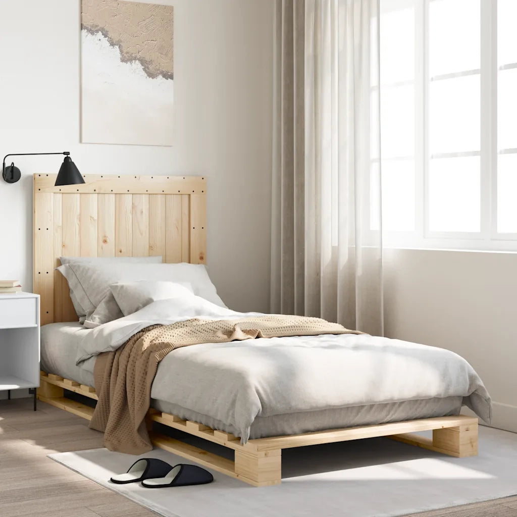 Letto singolo | Letto per adulti | Giroletto con Testiera 90x200 cm in Legno Massello di Pino