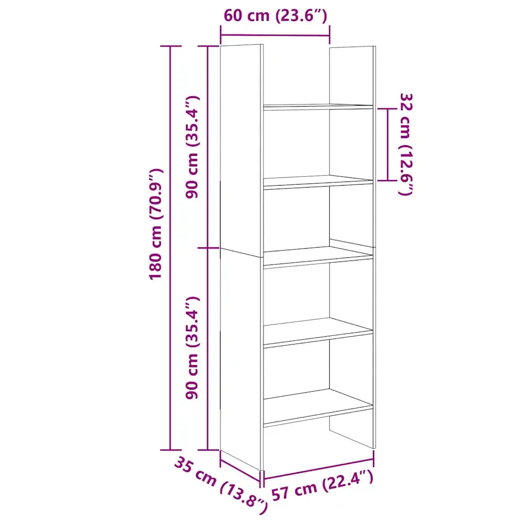 Libreria-Scaffale per Libri-Mobile di Stoccaggio Rovere Sonoma 60x35x180 cm in Legno Multistrato