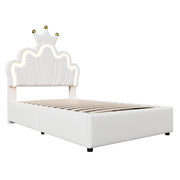 Letto singolo 90×200 cm con contenitore idraulico; testiera regolabile; LED e senza materasso; PU bianco