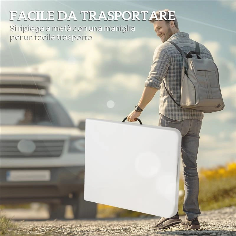 SET DA PIC NIC PIEGHEVOLE A 3 PEZZI CON TAVOLO E 2 PANCHE IN HDPE E METALLO, BIANCO E GRIGIO CHIARO