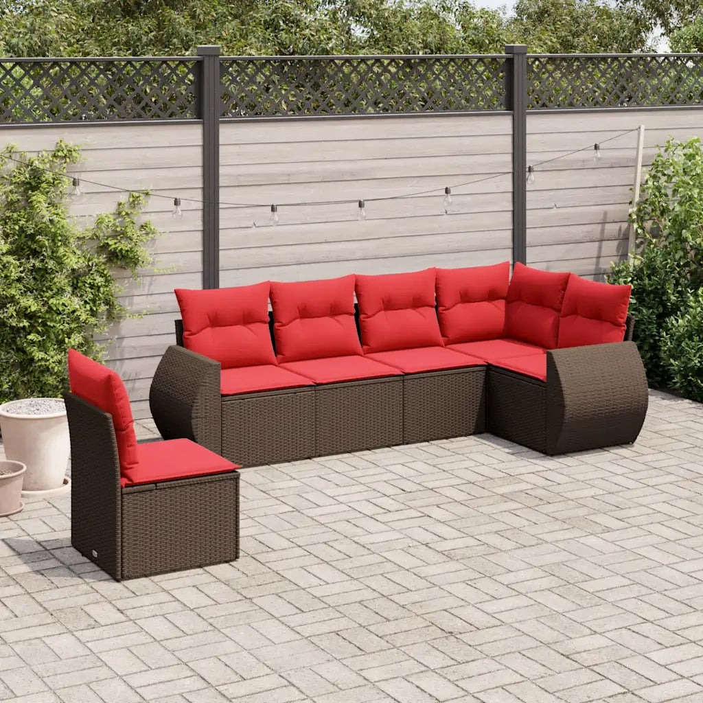 Set Divani da Giardino 6 pz con Cuscini Marrone in Polyrattan 3221433