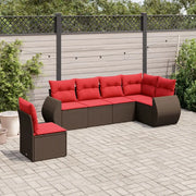 Set Divani da Giardino 6 pz con Cuscini Marrone in Polyrattan 3221433