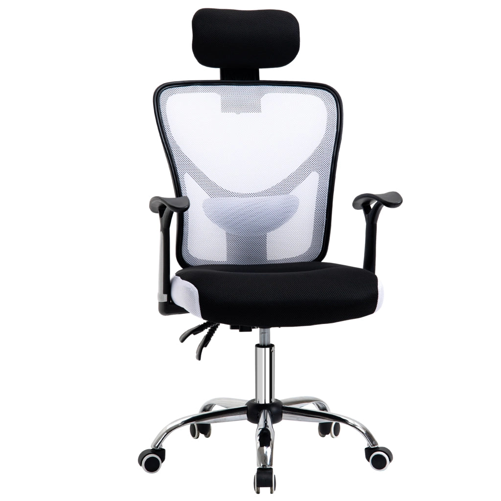 Sedia da ufficio in mesh ¨C zephmum ¨C regolabile in altezza, schienale reclinabile, 62x67x118 cm, nero e bianco