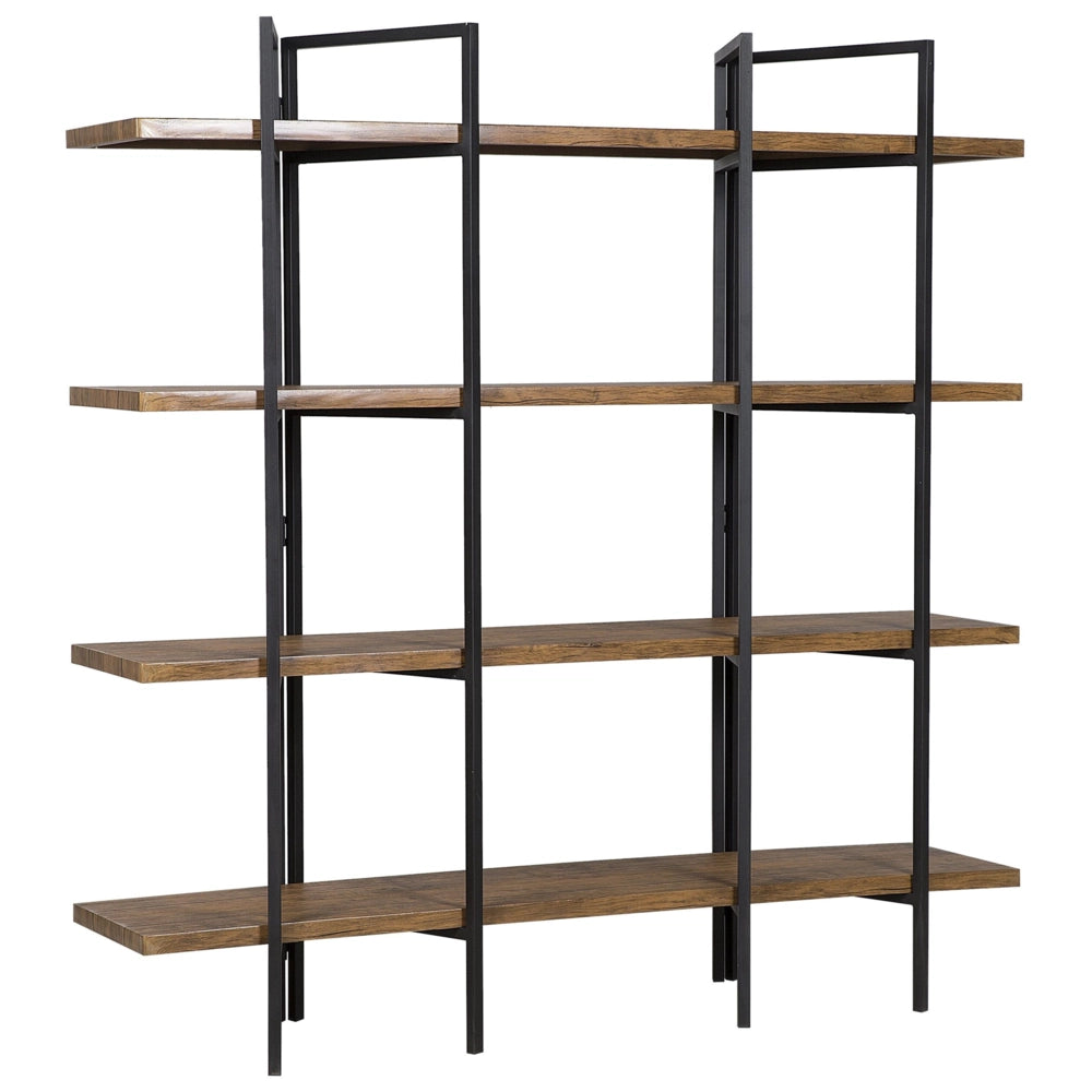 Libreria a 4 ripiani in legno scuro con struttura in metallo Nero Scaffale aperto minimalista industriale