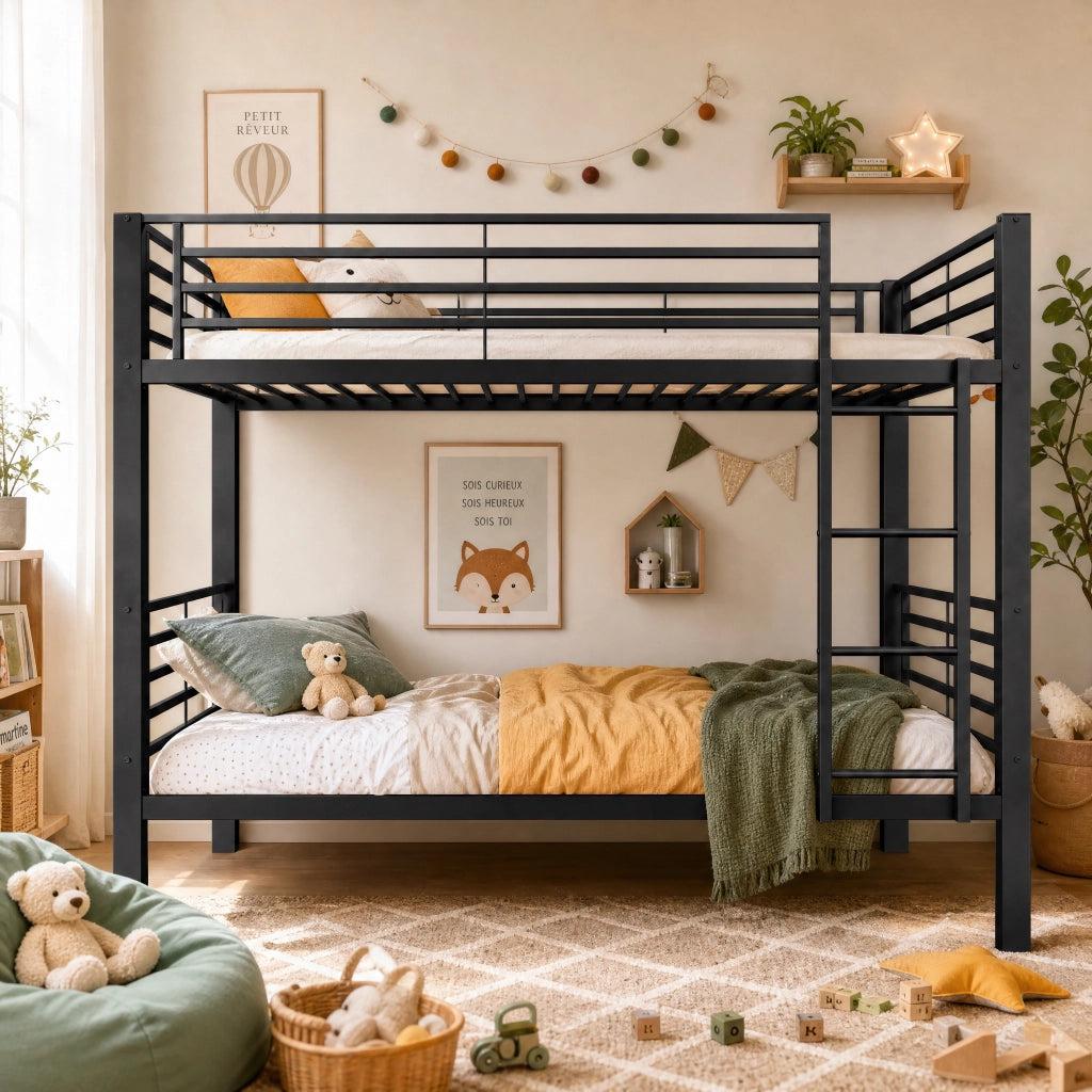 letto a castello metallo nero 90 x 200 cm