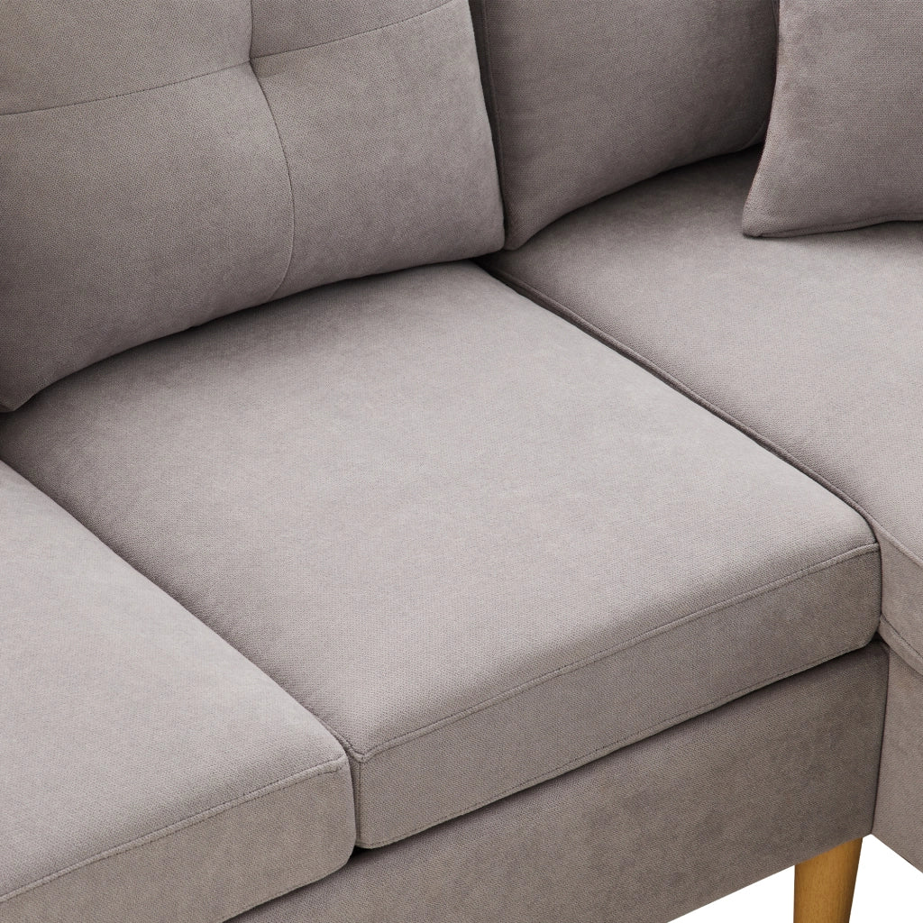 Divano Angolare con Chaise Longue 3 Posti con Contenitore; Portabicchieri e 2 Cuscini in Cotone Lino Grigio Chiaro
