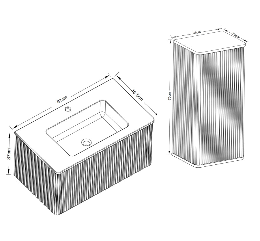 Set mobili bagno bianco sospeso con lavabo e colonna in MDF