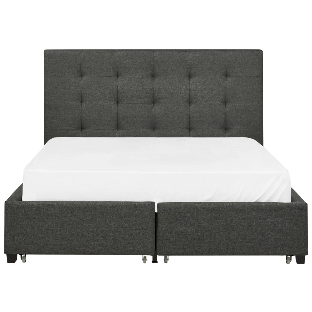 Letto contenitore matrimoniale imbottito grigio chiaro con rete a doghe e cassetti 140 x 200 cm