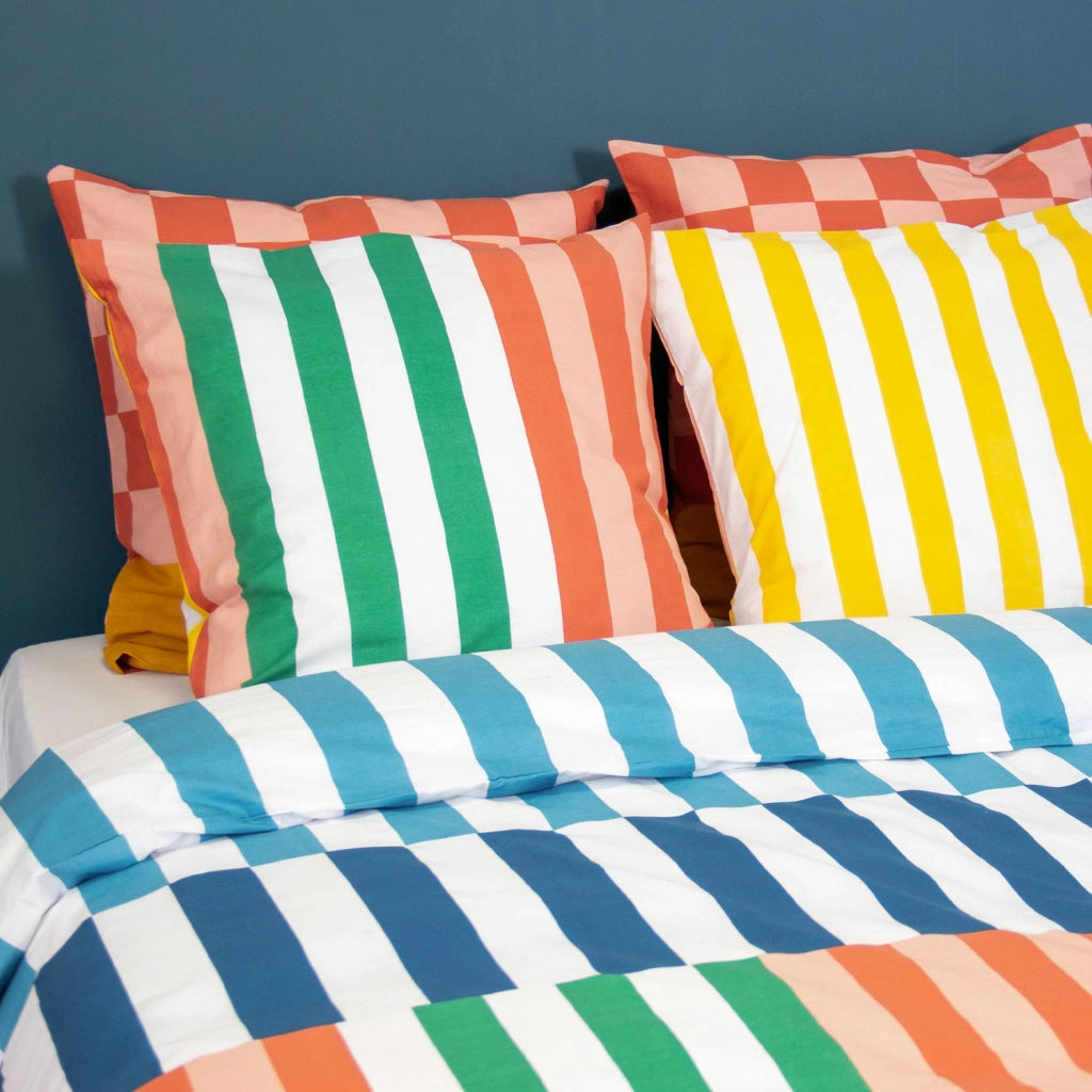 Set biancheria da letto in cotone a righe multicolori, 2 posti
