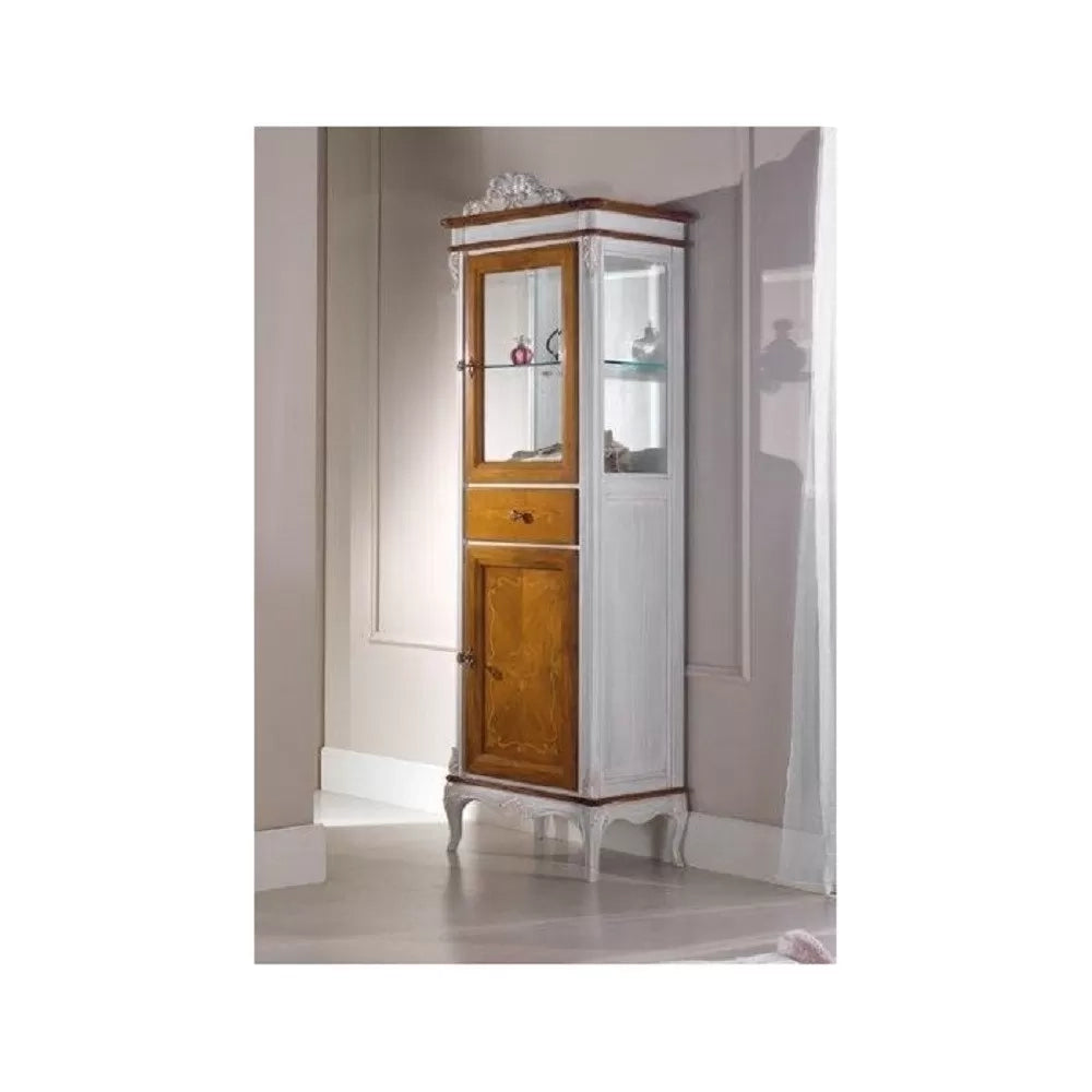 Vetrina classica provenzale in legno 2 porte 1 cassetto l.61 p.41 h.190 - Mobili 2G