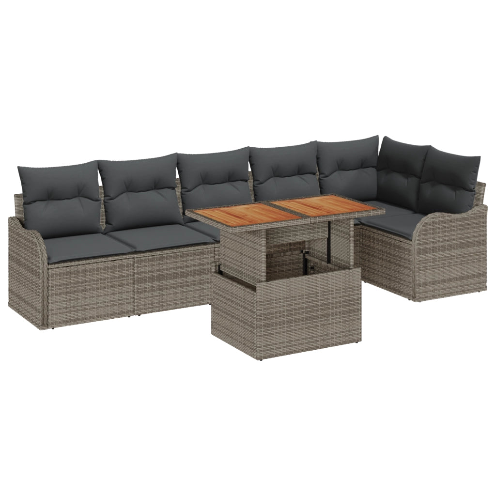 Set divano da giardino 7 pezzi con cuscini grigio polyrattan acacia