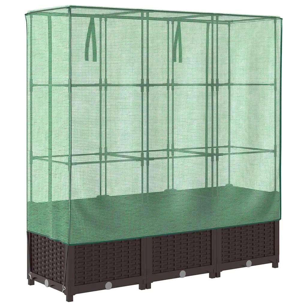 Fioriere | Cassetta per fiori | Letto Rialzato con Copertura Serra Effetto Rattan 120x40x138 cm