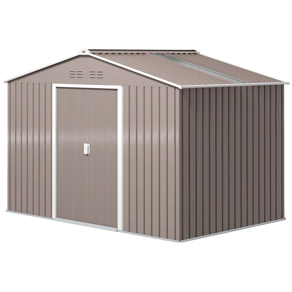 Casetta da giardino in metallo con porte scorrevoli e finestre ¨C Xylo ¨C 277x195x192 cm grigio chiaro