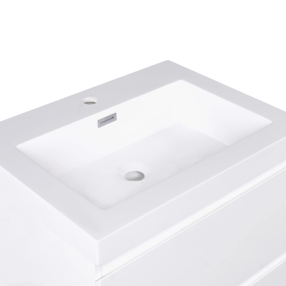 Mobiletto pensile con lavabo in legno MDF 2 cassetti 60 x 46 cm bianco stile moderno