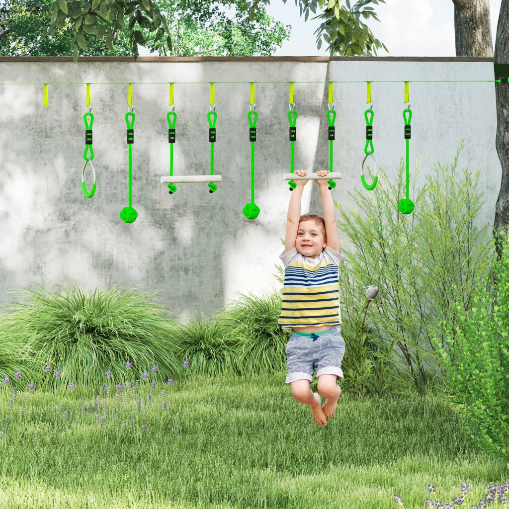 Percorso ostacoli Ninja bambini 10m ¨C Xylo ¨C set 7 pezzi carrucola tirolese verde 50kg