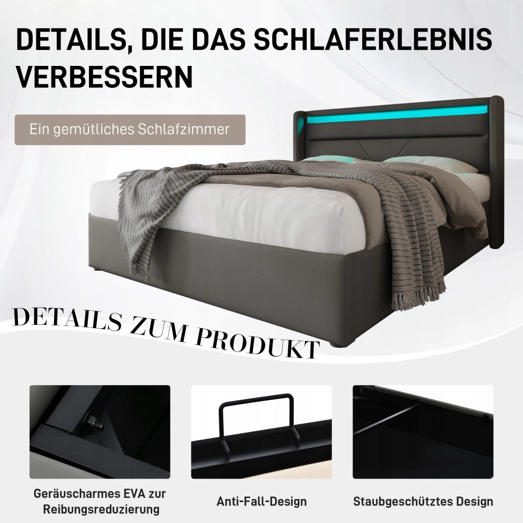 Letto matrimoniale 160x200 - Xylo - Grigio con LED