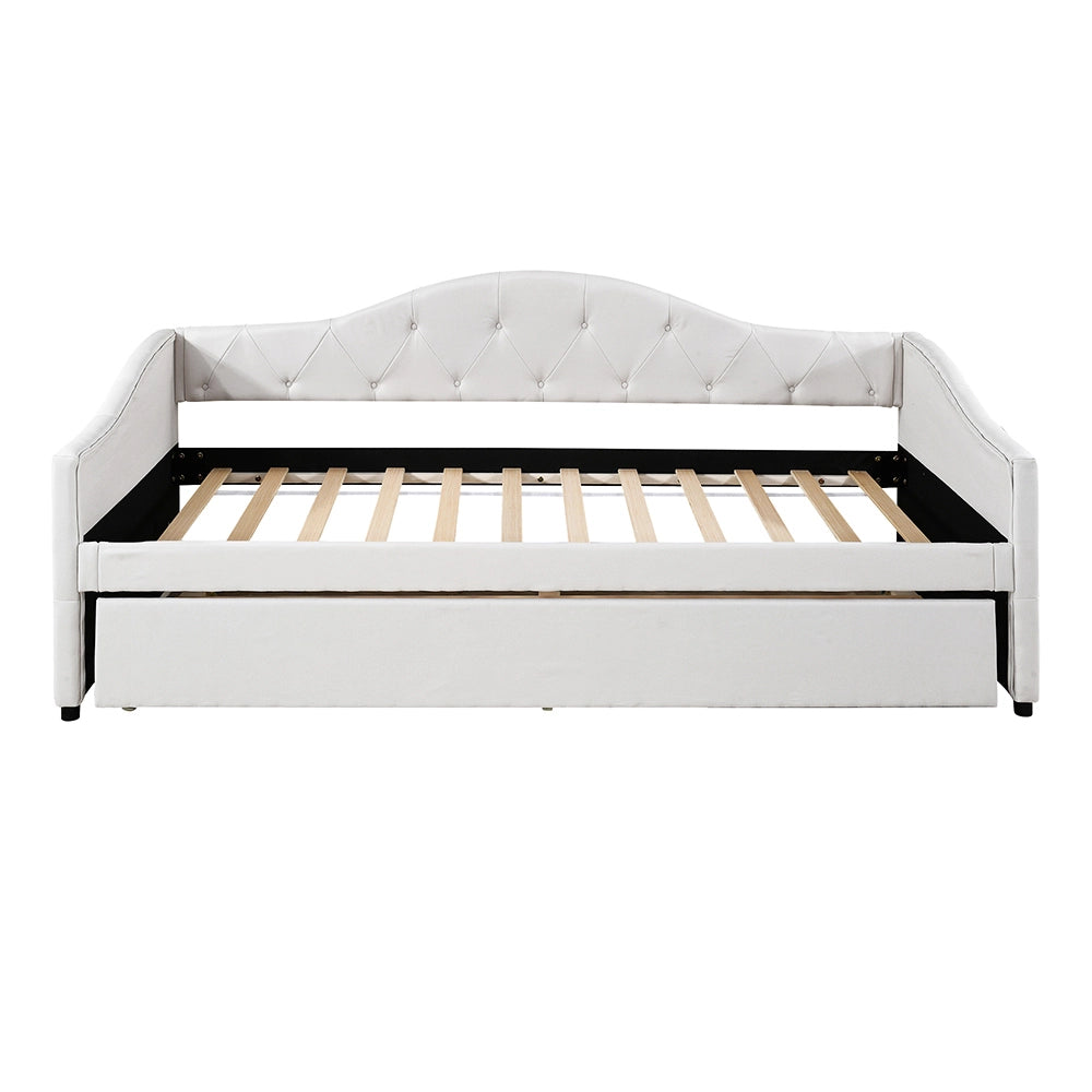Letto a scomparsa 90x200 - Xylo - Beige in lino con divano letto e panca