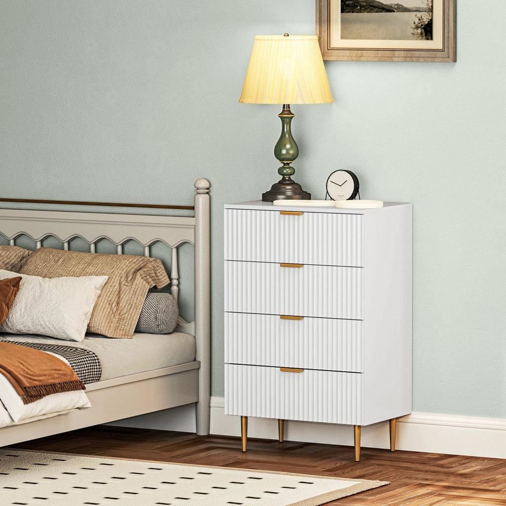 Cassettiera 4 cassetti ¨C Xylo ¨C bianco con maniglie e piedi dorati 60x40x96 cm