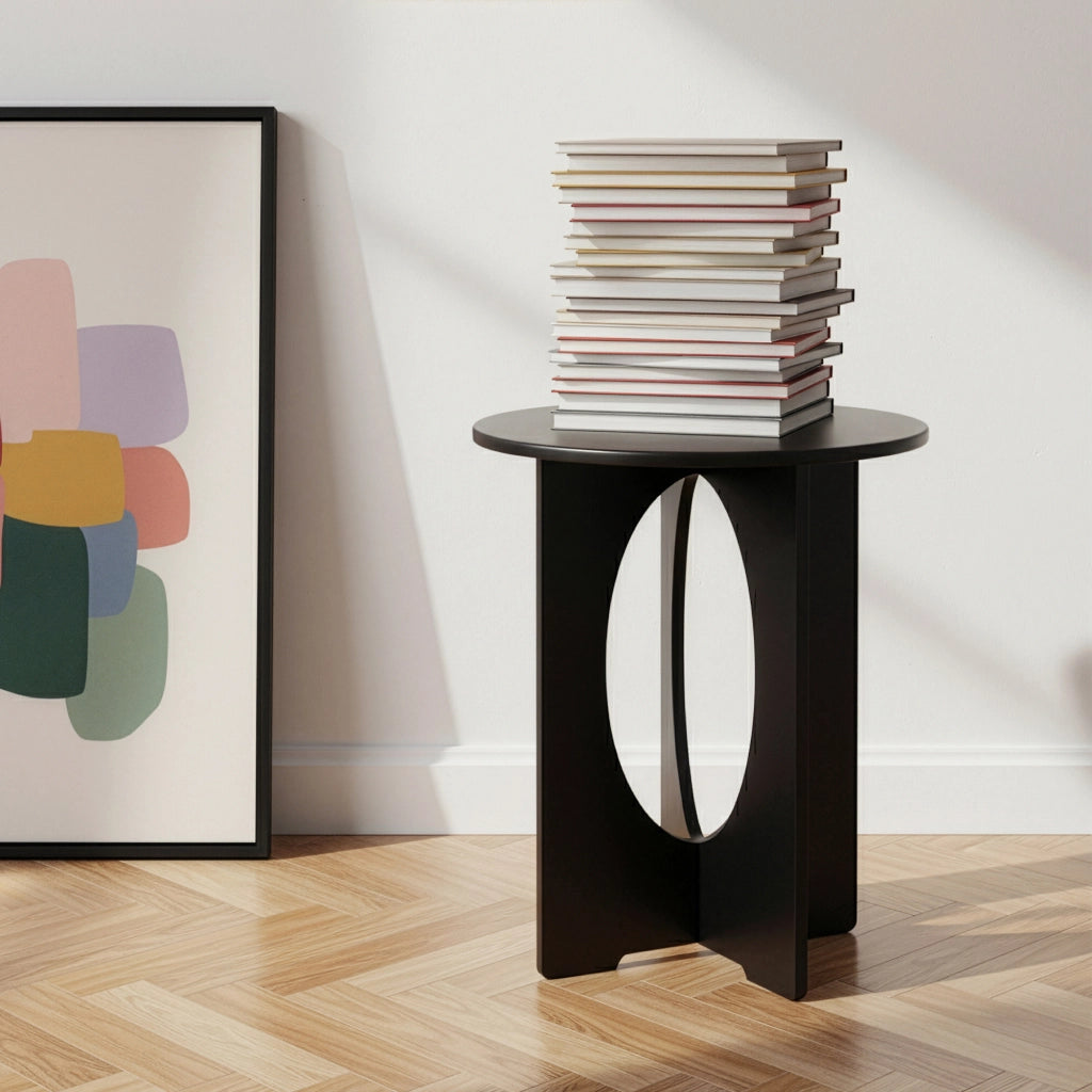 Tavolino Laterale Podeldsvin con Piano Rotondo 49 x Ø40 cm - Nero [en.casa]