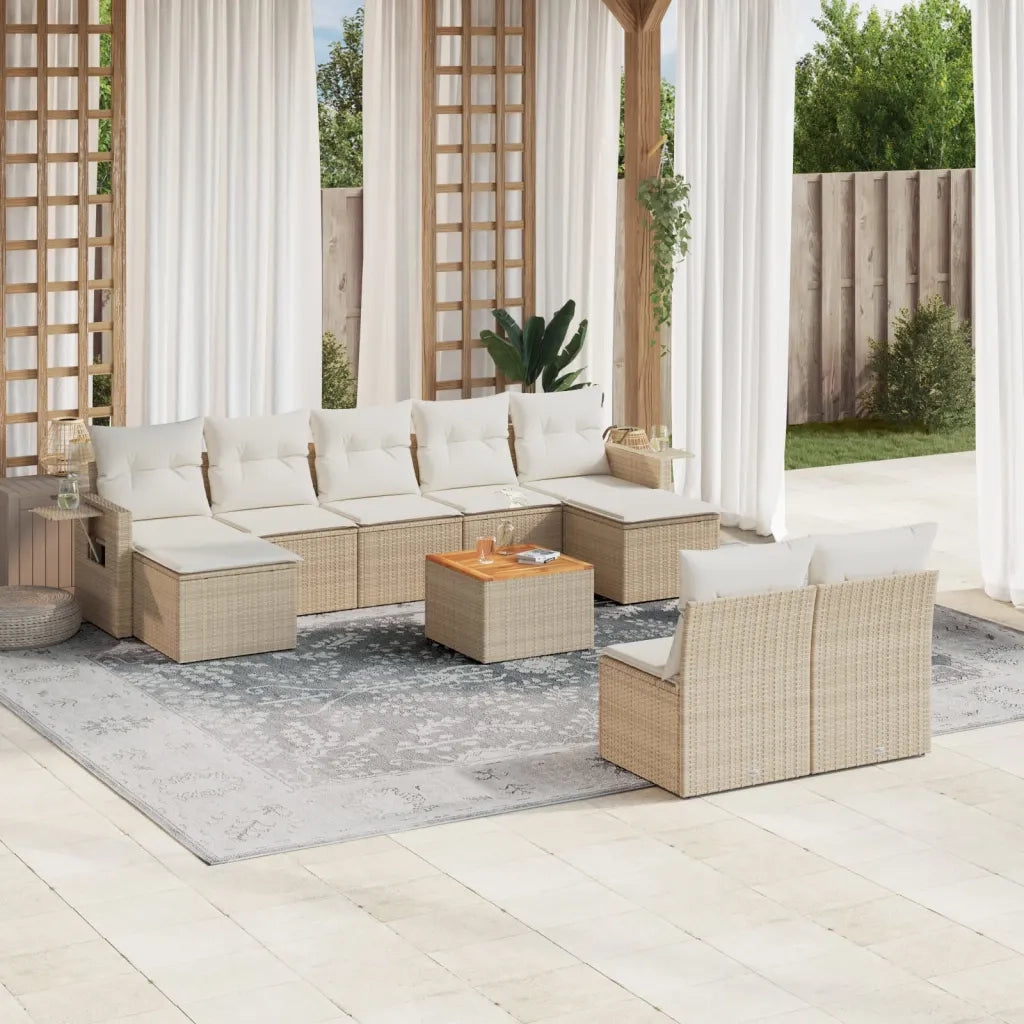 Set Divano da Giardino 10 pz con Cuscini Beige in Polyrattan 3257094