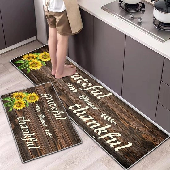 Tappeto per cucina, set di tappetini antiscivolo lavabile, 2 pezzi (E, 40 x 60 + 40 x 120 cm)