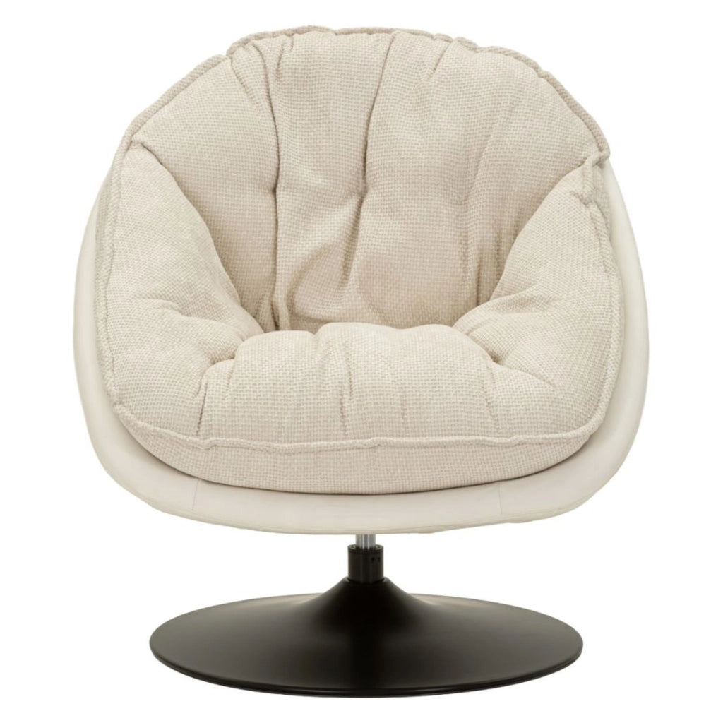 Poltrona girevole in tessuto crema con base nera