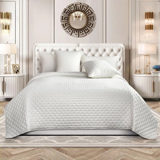 Bedsprei 220 x 240 - Gewatteerd - Omkeerbaar - Microvezel - Duurzaam - Design classico con disegno a rilievo - Woondeken