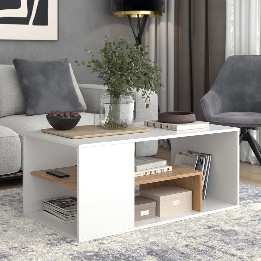 Vicco Tavolino da salotto Rovere bianco/dorato 110 x 59 cm