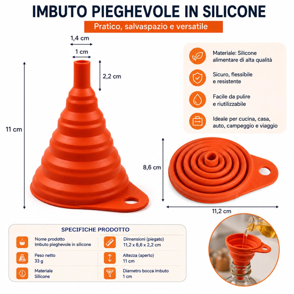 Imbuto Pieghevole Casa Officina  in Silicone per Olio Motore e Liquidi EF119