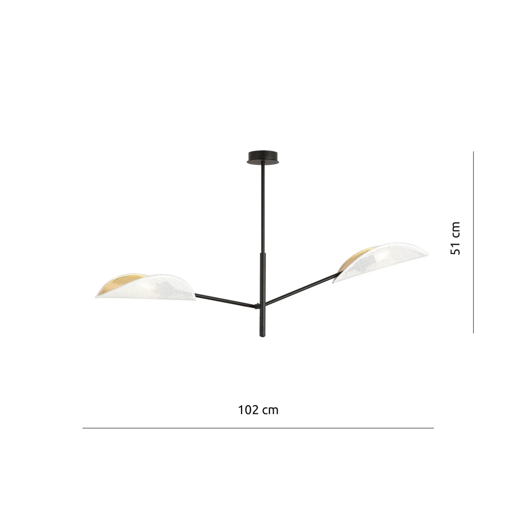 Lampadario 2 Luci Eridano In Acciao Nero E Bianco Oro Con Bracci Mobili