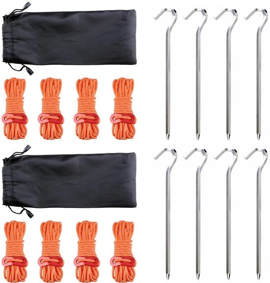 Linee riflettenti per tenda, corda paracord con chiave e ganci per campeggio, escursioni, passeggiate, spiaggia (arancione - 8 pezzi)