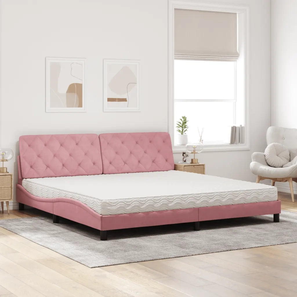 Letto con Materasso Rosa 200x200 cm in Velluto 3208681