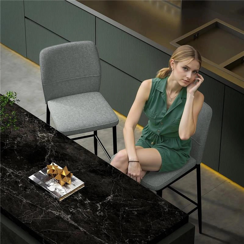 SET 2 SGABELLI BAR IN VELLUTO MODERNI CON POGGIAPIEDI E SCHIENALE 41X52X97 CM GRIGIO