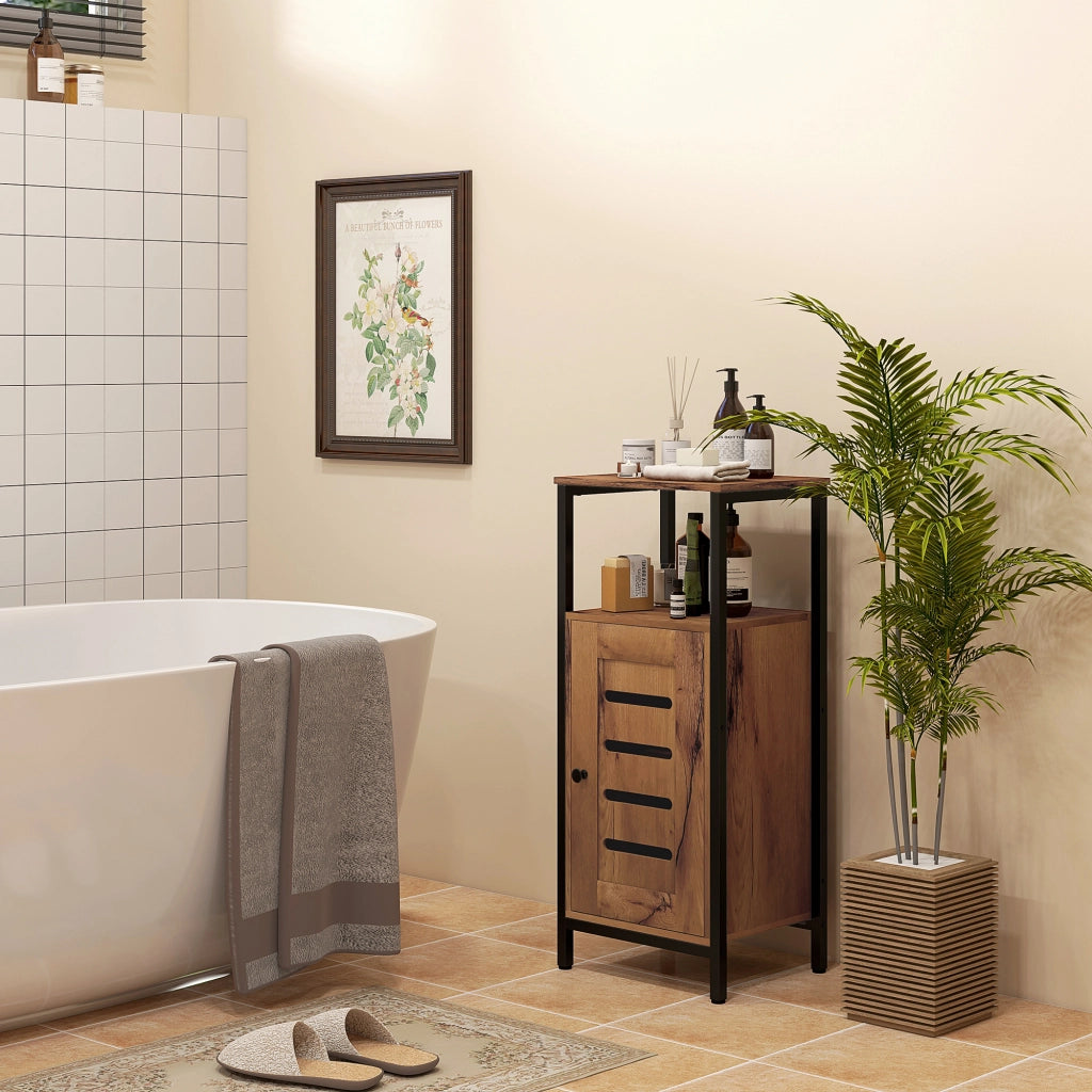 Mobile da bagno basso con porta a lamelle ¨C Zephmum ¨C Brun rustico 37x30x85 cm