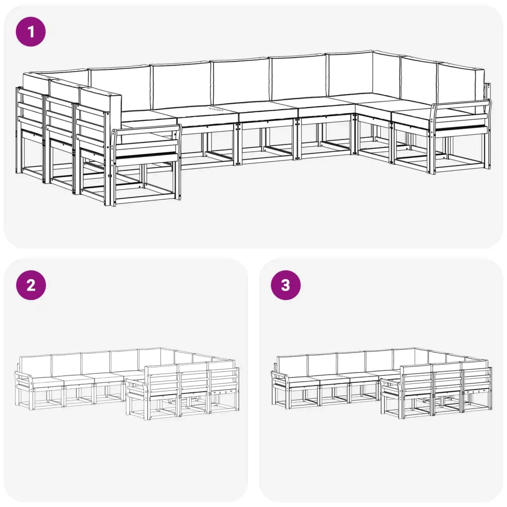 Set di divani da esterno 10 pz Bianco e Antracite 3388291