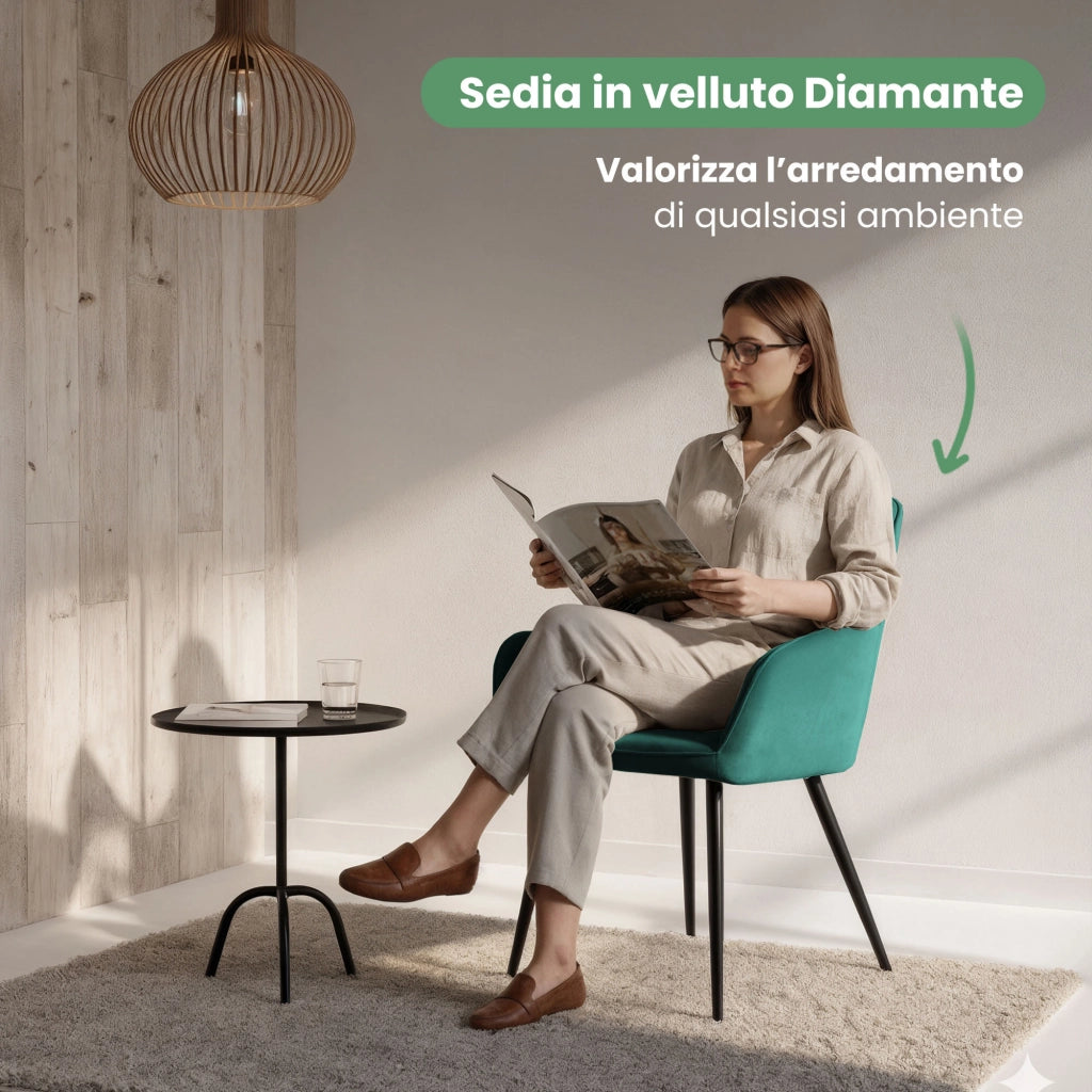 Set di 4 Sedie in velluto trapuntato DIAMANTE Verde Bottiglia gambe nere