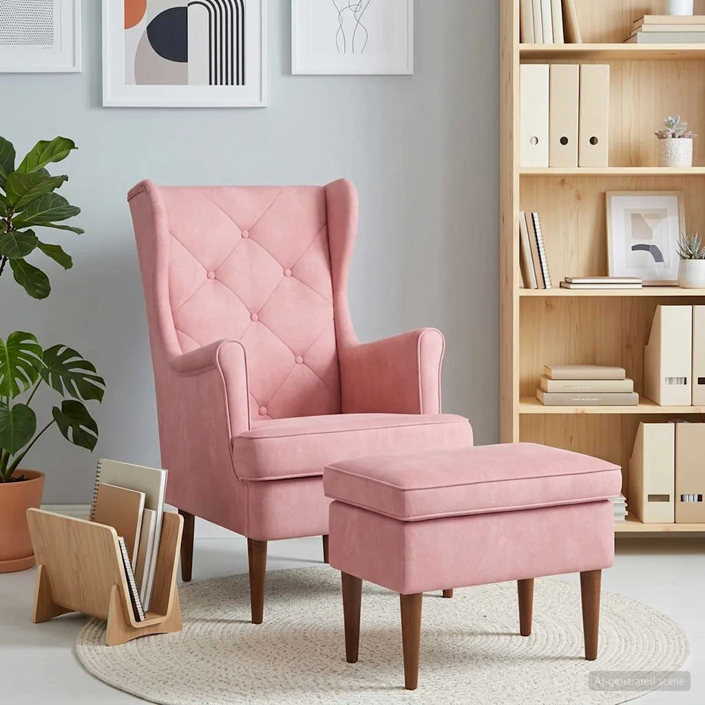 Poltrona con Ottomano 2 pz Rosa Velluto 3418850